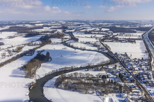 Aerial photo, Lippe, nature reserve, Lippe meander, Hamm-Datteln Canal, Uentrop, Hamm, Ruhr area,