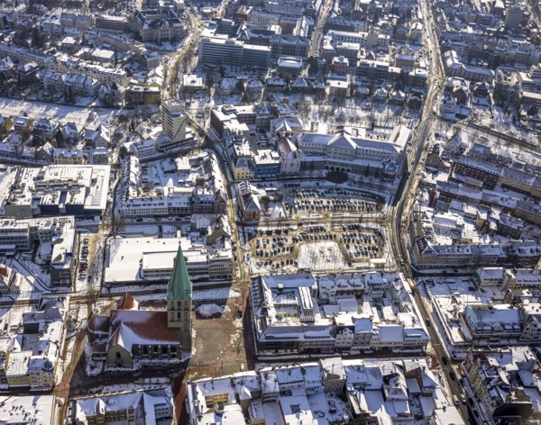 Aerial view, city centre Hamm, Evangelische Paulus-Kirche, pedestrian zone, Krankenhaus