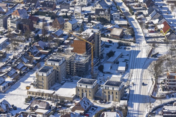 Aerial view, construction site, new building, Augenweide residential complex, condominiums and