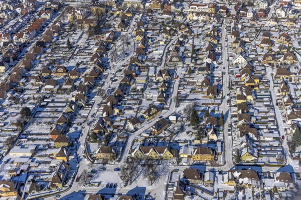 Aerial view, workers' housing estate Maximilian, miners' housing estate in winter, Uentrop, Hamm,