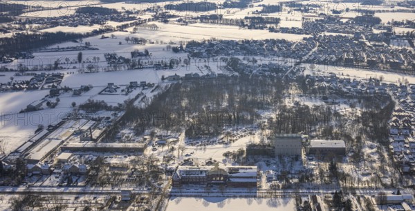 Aerial view, Maxipark, Maximilianpark in winter, machine hall, former colliery Maximilian, glass