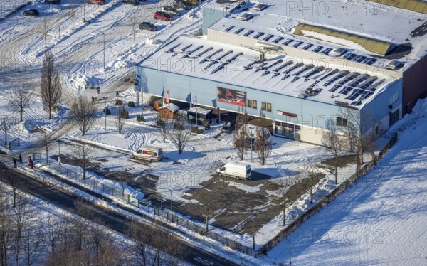 Aerial view, ice rink, winter, snow, Uentrop, Hamm, Ruhr area, North Rhine-Westphalia, Germany, DE,