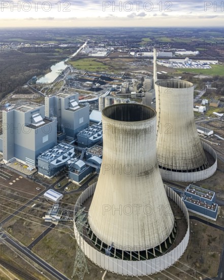 Aerial view of the RWE Westfalen power plant in Uentrop in Hamm, Ruhr area, North Rhine-Westphalia,