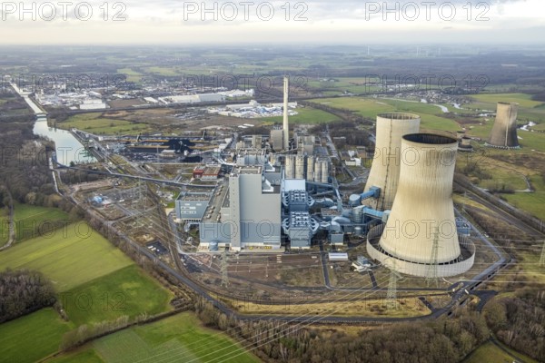 Aerial view of the RWE Westfalen power plant in Uentrop in Hamm, Ruhr area, North Rhine-Westphalia,