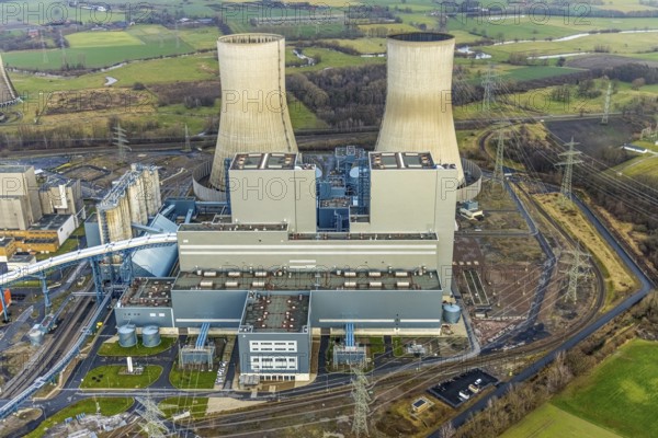 Aerial view of the RWE Westfalen power plant in Uentrop in Hamm, Ruhr area, North Rhine-Westphalia,