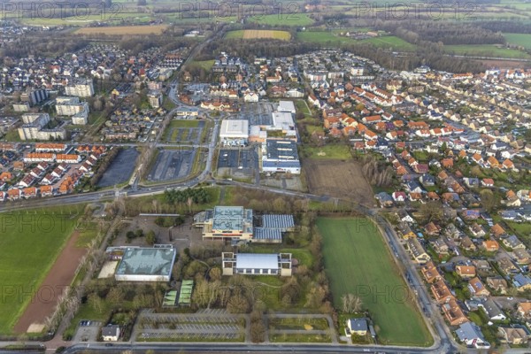 Aerial view commercial area Ostwennemarstraße and MaxiCenter and Freiherr-vom-Stein-Gymnasium in