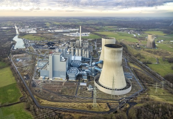 Aerial view of the RWE Westfalen power plant in Uentrop in Hamm, Ruhr area, North Rhine-Westphalia,