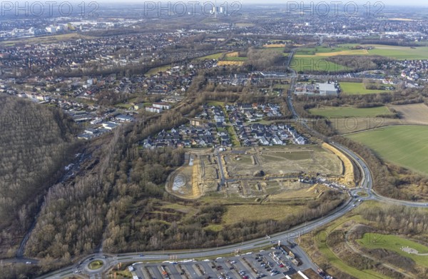 Aerial view, construction area Heimshof Ost at Sachsenring, new development area, Heessen, Hamm,