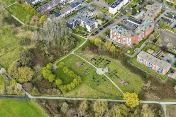 Aerial view, urban gardening in the Kornmersch, Bockum-Hövel, Hamm, Ruhr area, North
