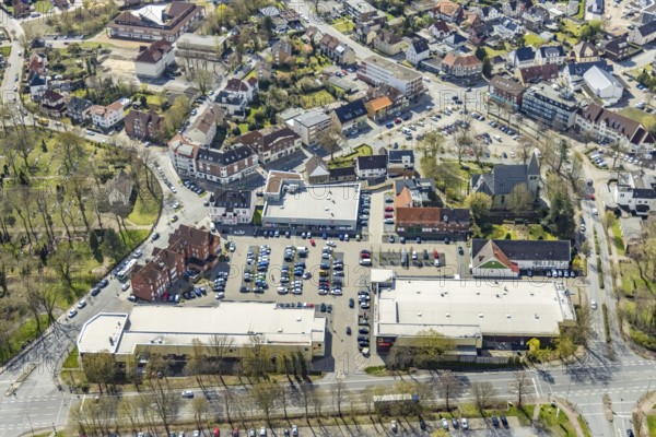 Aerial view, Lippecarree shopping centre at Herringer Markt, Evangelical St. Victor Church,