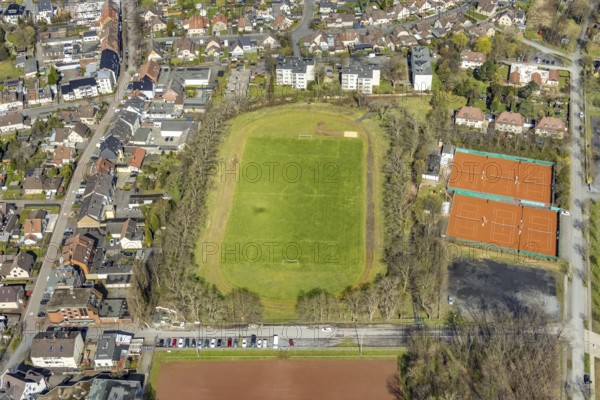 Aerial view, GlückaufStadion und Tennisclub Herringen tennis courts, Herringen, Hamm, Ruhr area,