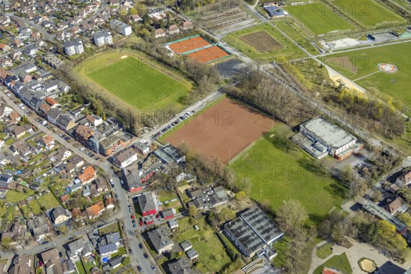 Aerial view, GlückaufStadion und Tennisclub Herringen tennis courts, Herringen, Hamm, Ruhr area,