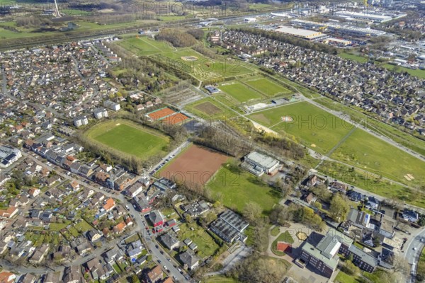 Aerial view, GlückaufStadion und Tennisclub Herringen tennis courts, Herringen, Hamm, Ruhr area,