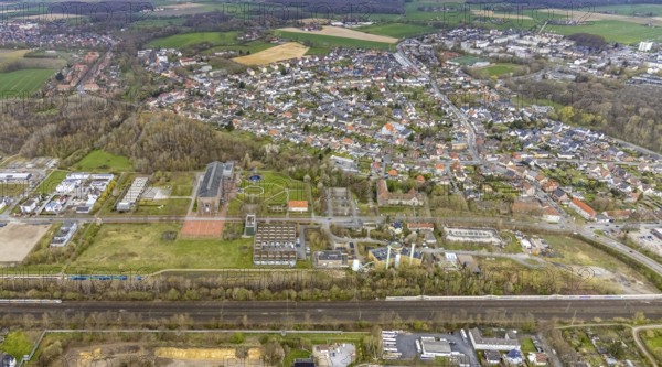 Aerial view, commercial area Ökozentrum Sachsenweg, Alfred-fisherman-Halle in Heessen, Hamm, Ruhr