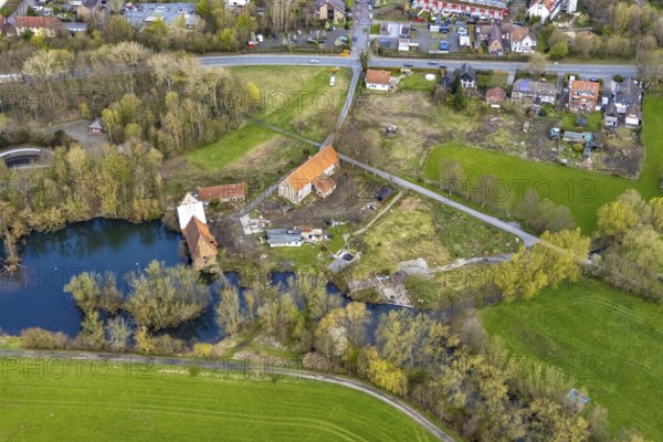 Aerial view, planned renovation of the castle mill on the millrace at the mill pond, Heckmann