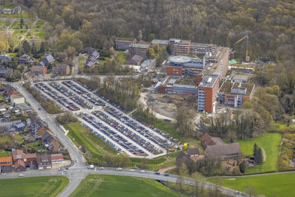 Aerial view, construction site at the St. Barbara Clinic in Heessen, Hamm, Ruhr area, North