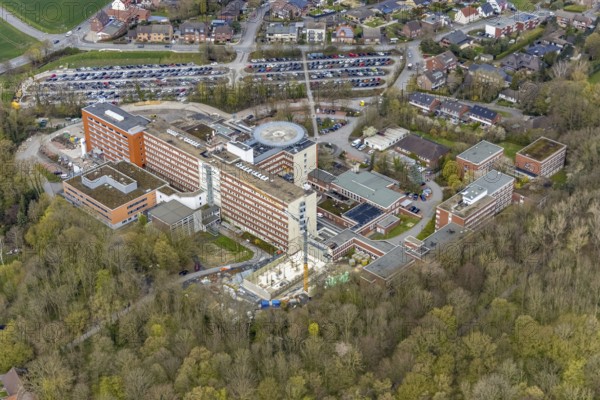 Aerial view, construction site at the St. Barbara Clinic in Heessen, Hamm, Ruhr area, North