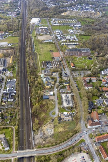 Aerial view, commercial area Ökozentrum Sachsenweg, Alfred-fisherman-Halle in Heessen, Hamm, Ruhr
