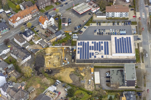 Aerial view, Heessen, Hamm, Ruhr area, North Rhine-Westphalia, Germany, Aldi supermarket,