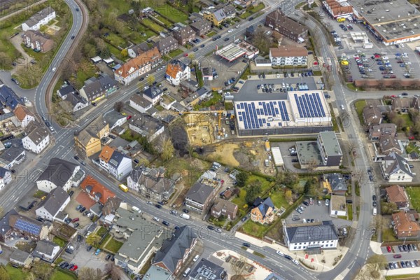 Aerial view, construction site Kleine Amtsstraße behind Aldi, Heessen, Hamm, Ruhr area, North