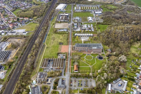 Aerial view, commercial area Ökozentrum Sachsenweg in Heessen, Hamm, Ruhr area, North