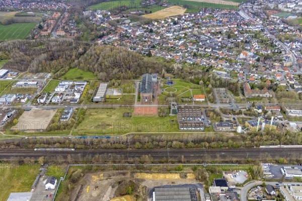 Aerial view, commercial area Ökozentrum Sachsenweg, Alfred-fisherman-Halle in Heessen, Hamm, Ruhr