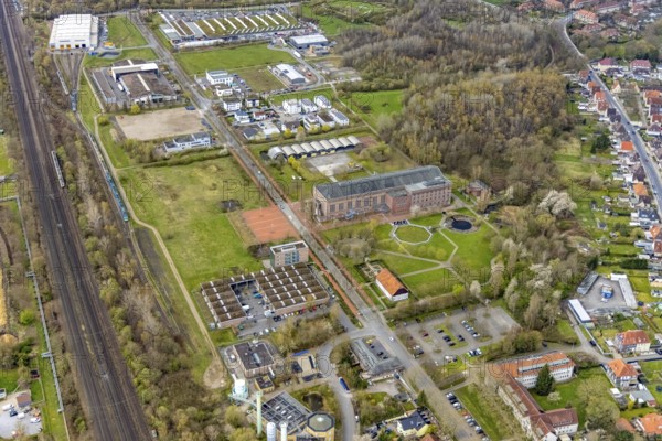 Aerial view, commercial area Ökozentrum Sachsenweg, Alfred-fisherman-Halle in Heessen, Hamm, Ruhr