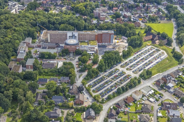 Aerial view, St. Barbara-Klinik Hamm-Heessen with extension construction site in the Heessen