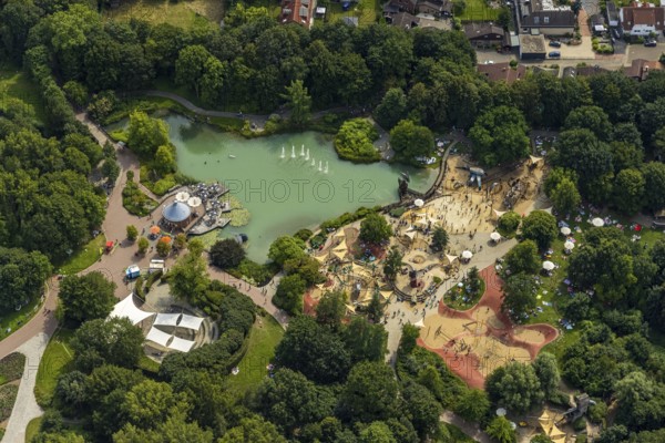 Aerial view, Maximilianpark with fountain pond in Uentrop, Hamm, Ruhr area, North Rhine-Westphalia,