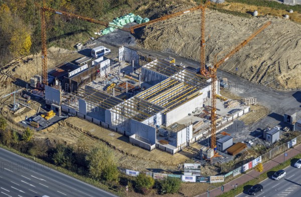 Aerial view, construction area and new building for Mensing Galerie corner Werler Straße and Unnaer