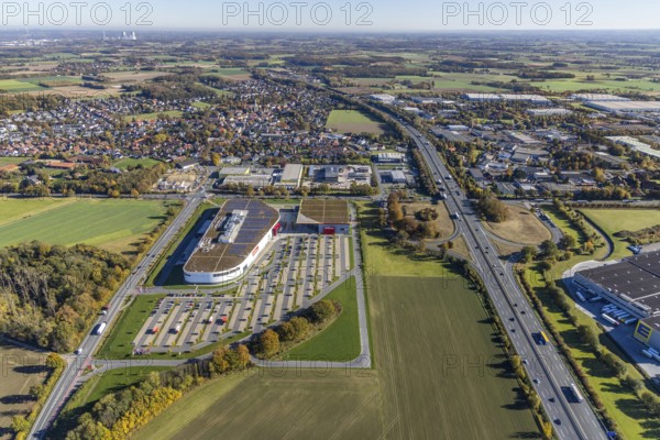 Aerial view, Möbel Höffner on the A2 motorway in the Rhynern district of Hamm, Ruhr area, North