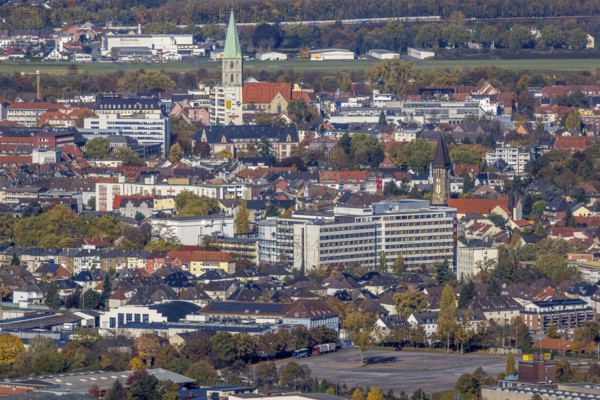 Aerial view, city centre with former Isenbeck brewery site and St. Paul's Church as well as Hamm
