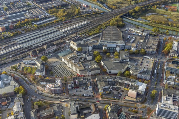 Aerial view, city centre view with central station and Platz der Deutschen Einheit in the district