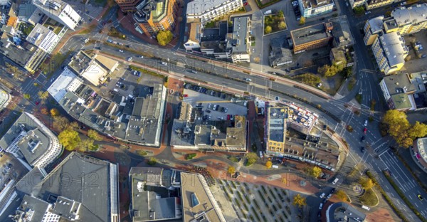 Aerial view, city centre at Platz der Deutschen Einheit and new building on Neue Bahnhofstraße in
