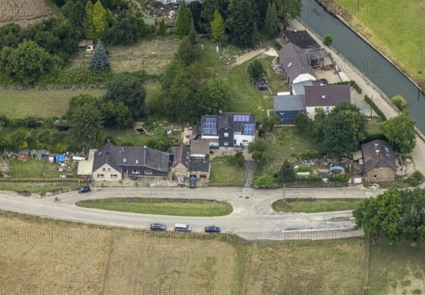Aerial view, at the Dahlhauser swimming bridge, a week ago there was still land under water at this