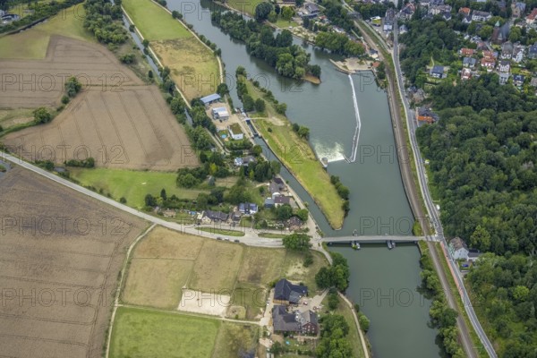 Aerial view, at the Dahlhauser swimming bridge, a week ago there was still land under water at this