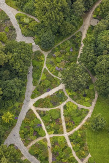 Aerial photo, Maximilianpark leisure park, rose garden, Uentrop, Hamm, Ruhr area, North
