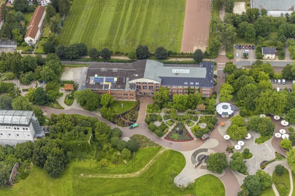 Aerial photo, Maximilianpark leisure park, main entrance, Uentrop citizens' office, Uentrop, Hamm,