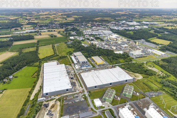 Aerial view, construction site and new building DistributionPark Hamm, Trianelstraße and