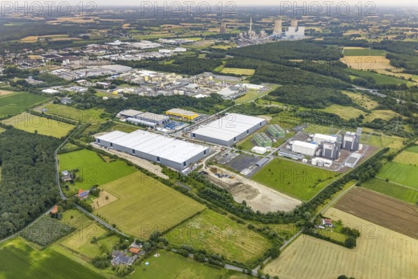 Aerial view, construction site and new building DistributionPark Hamm, Trianelstraße and