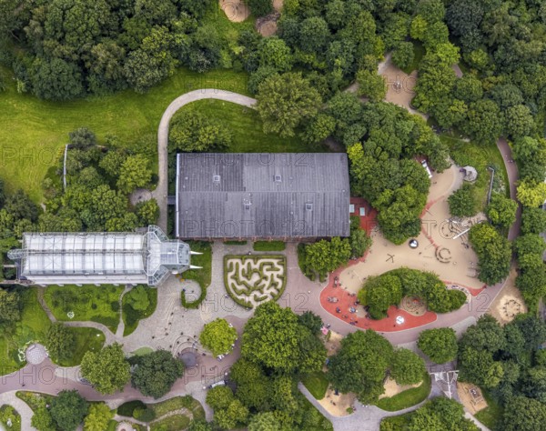 Aerial view, Maximilianpark leisure park, maze and glass elephant, Uentrop, Hamm, Ruhr area, North
