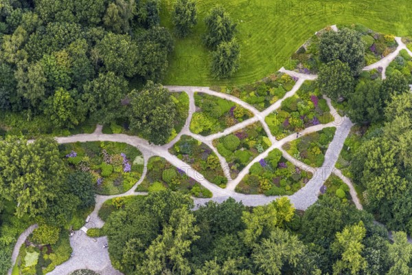 Aerial photo, Maximilianpark leisure park, rose garden, Uentrop, Hamm, Ruhr area, North