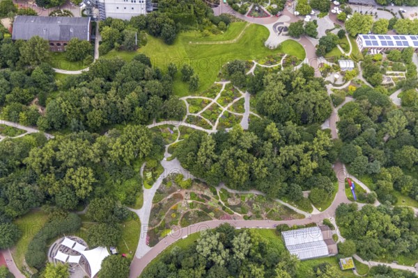 Aerial photo, Maximilianpark leisure park, rose garden, Uentrop, Hamm, Ruhr area, North