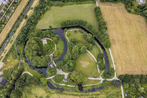 Aerial view, Burghügel Mark, Uentrop, Hamm, Ruhr area, North Rhine-Westphalia, Germany,