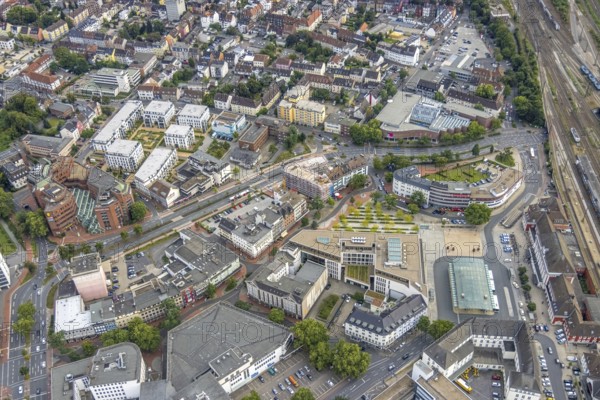 Aerial view, city centre view city with Platz der Deutschen Einheit at Hamm main station as well as