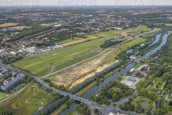 Aerial view, construction site of the Lippe floodplain experience project on the River Lippe and