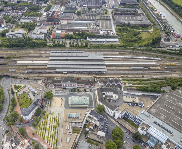 Aerial view, city centre view with Platz der Deutschen Einheit and Hamm Westf. central station in