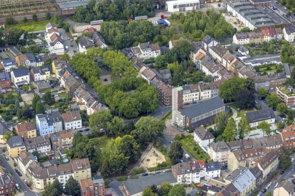 Aerial view, catholic Josefskirche and Viktoriaplatz in Mitte, Hamm, Ruhr area, North