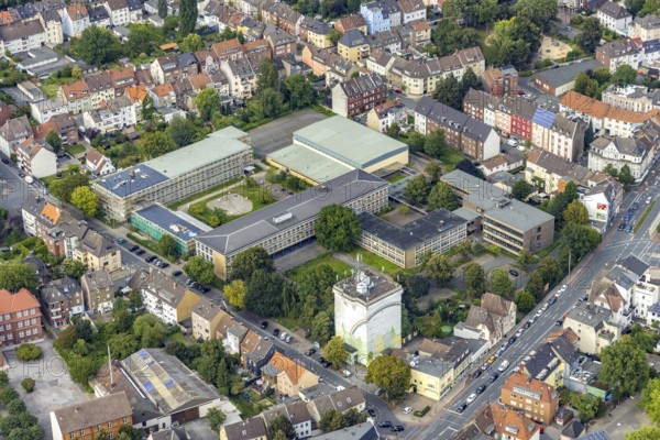 Aerial view, construction site and renovation Friedrich-List-Berufskolleg Hamm and