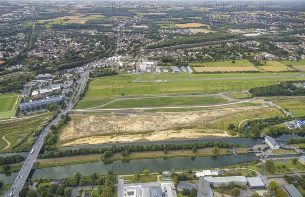 Aerial view, construction site of the Lippe floodplain experience project on the River Lippe and
